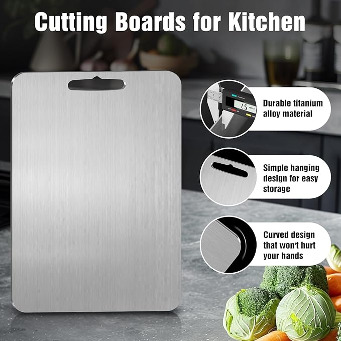 Titanium Cutting Board for Kitchen - 100% Pure Titanium Cutting Boards Non Toxic - 2025 New Upgrade Double Sided Metal Chopping Boards for Meat, Vegetables, Fruits, Dishwasher Safe (18 x 12 In)