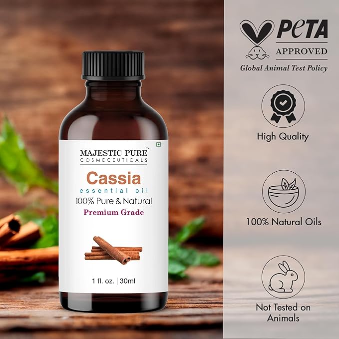 Majestic Pure Cassia Essential Oil with Glass Dropper - 1 Fl Oz - 100% Pure and Natural Cassia Oil - Premium Grade Essential Oils for Diffuser, Aromatherapy, Soap and Candle Making
