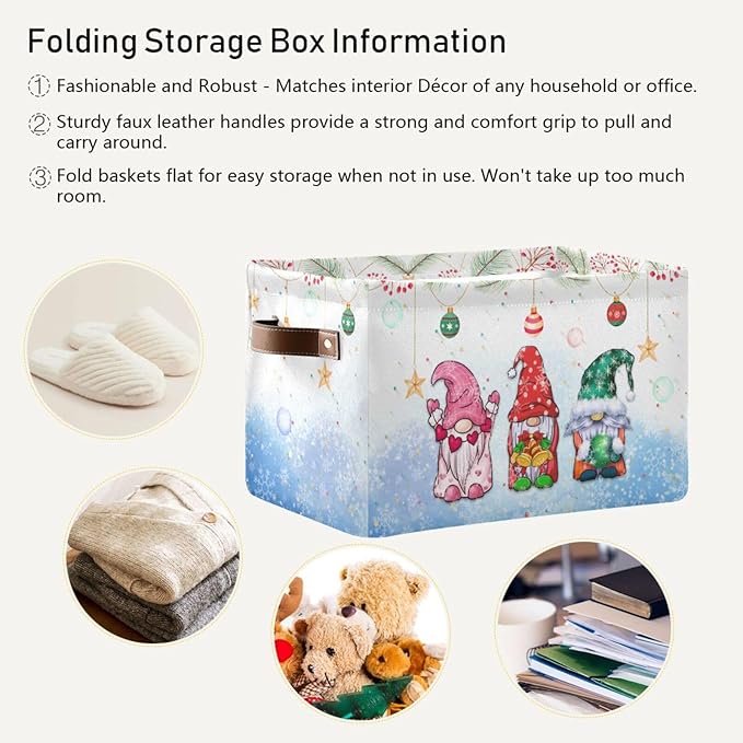 Storage Basket Gnomes Christmas Cube Storage Bins Organizer Bag Collapsible Closet Shelf Baskets with handle for Baby Cloth Pet Toy Book 14.2×10.2×8.3 IN