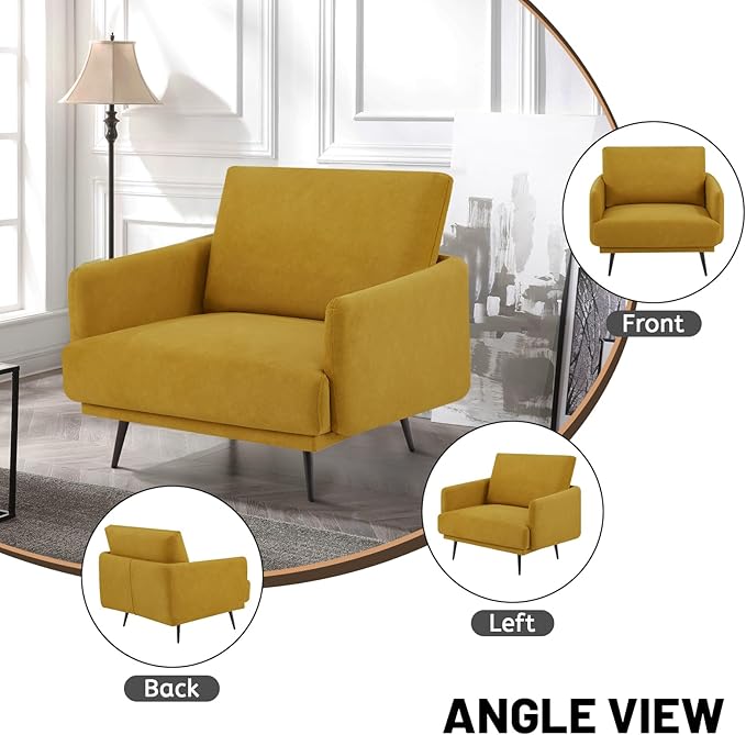 Oversized Accent Chair for Living Room Chairs Reading Arm Chair Comfy Modern Single Sofa Side Chairs with Metal Legs & Soft Cushion for Bedroom, Balcony,Waiting Room (Amber Yellow-1pcs)