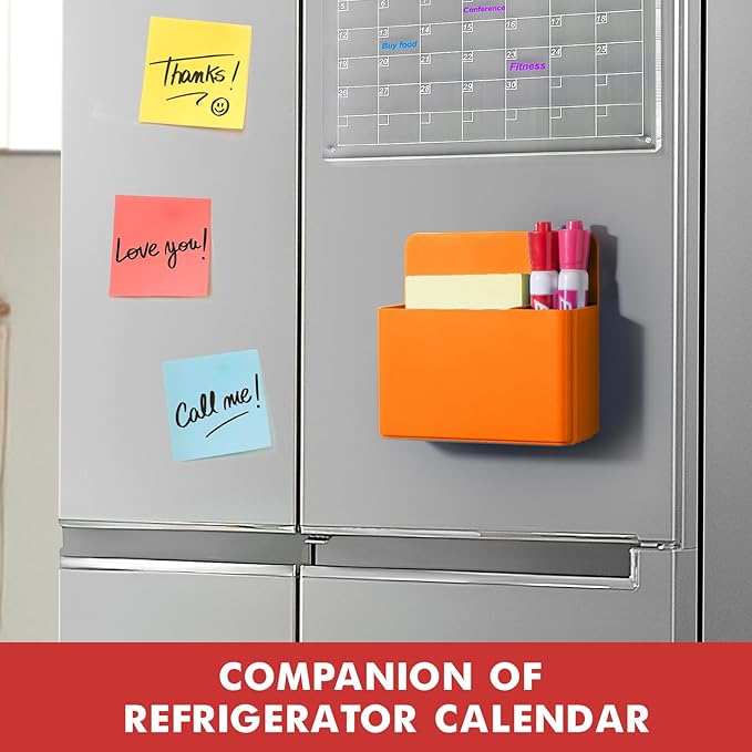 BEYGORM 2 Pack Plastics Magnetic Pen Holder for Refrigerator, Dry Erase Marker Holder for Whiteboard,Magnet School Locker Organizer Accessories, Pencil Cup, Pen Caddy, Classroom Organization(Orange)