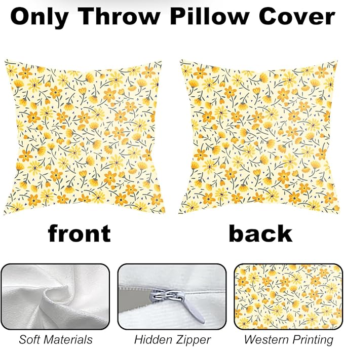 2 Pack Retro Cute Wildflowers Decor Throw Pillow Covers, 18x18 Pillow Cover, Decorative Couch Pillow Covers Flower Decor Pillowcase for Sofa Cushion Sofa Home Bedroom Chair Car Seat Living Room
