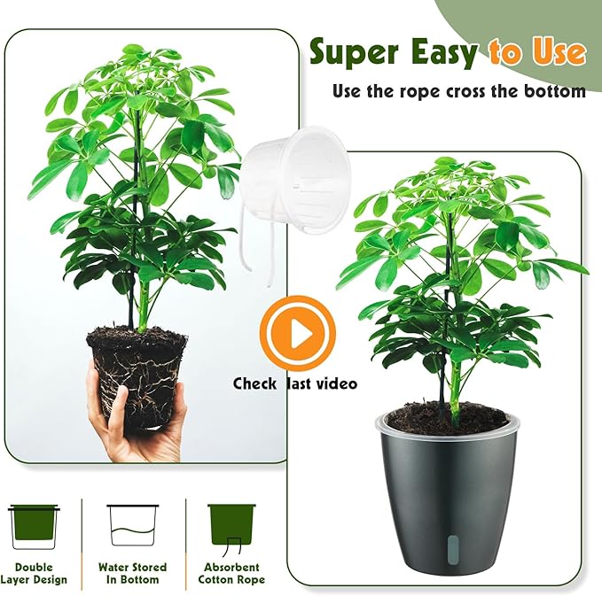 Self Watering Pots for Indoor Plants, 6-Pack 6.7'' Self Watering Planter with Drainage Holes, Small African Violet Pots with Water Indicator, Clear Wick Orchid Pot, Grey Gold