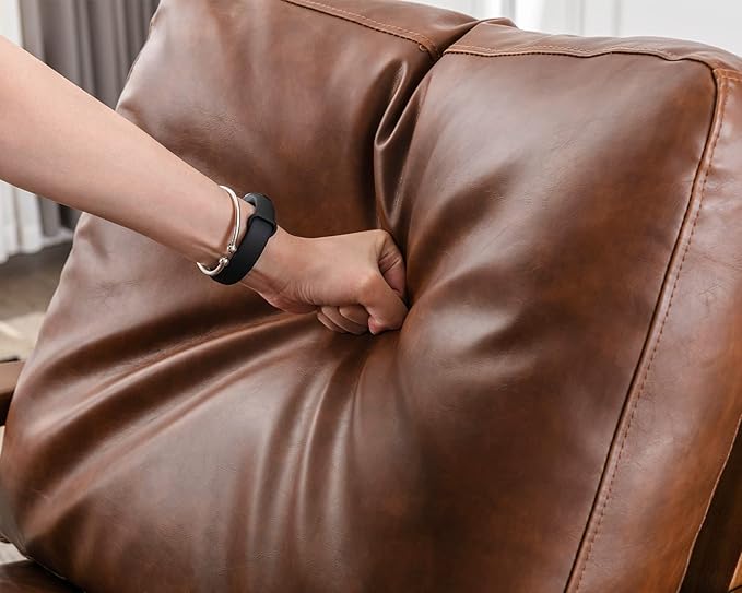 HNY Mid Century Arm Chairs Set of 2, Retro Accent Armchair with Wood Frames & Faux Leather Upholstered Removable Cushions, Leisure Reading Chair Slipper Chair for Living Room Bedroom, Brown
