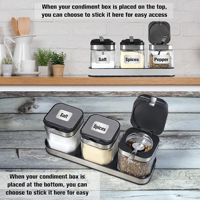 XIUDI Condiment Seal Jar Spice Container with Lids and Spoons,Clear Glass Condiment Canisters Pots Seasoning Box Salt Container Sugar Bowl Set of .Used in Kitchen, Coffee Table,Set of 3