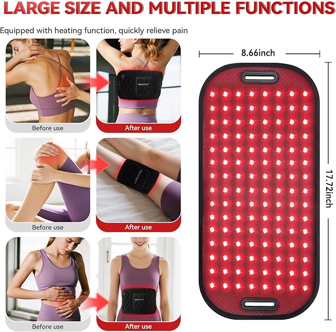 Red Light Therapy for Body,Infrared Light Therapy Heating Pad for Back|Knee|Waist|Hands|Feet Pain Relief,Portable 660nm&850nm Home Red Light Therapy Belt Wrap Gift for Women Men