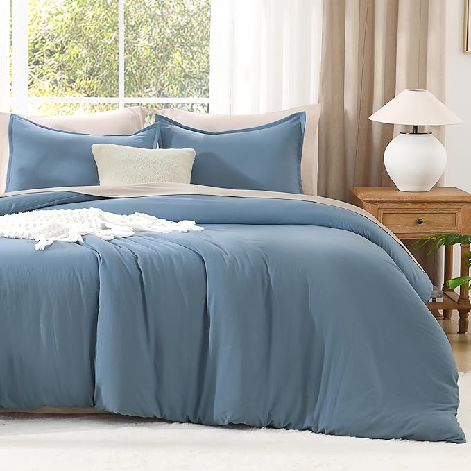 Litanika King Comforter Set Grayish Blue, 3 Pieces Lightweight Solid Bedding Comforter Set, All Season Fluffy Bed Set (104x90In Comforter & 2 Pillowcases)