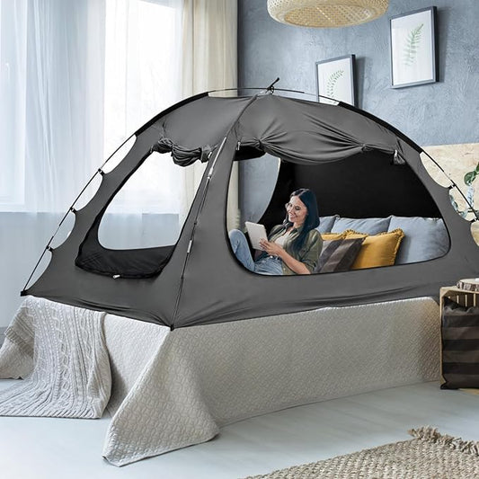 SUNYRISY Bed Tent Twin Size Bed Canopy, Indoor Tent for Adult and Kids, 3 Doors Breathable Dream Tent, 80% Blackout Private Space Sleeping Tents
