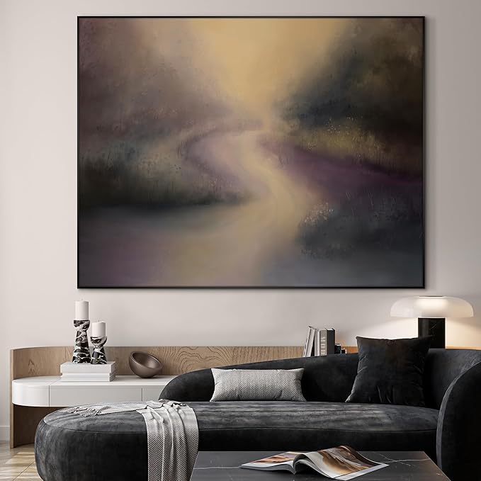 SIGNWIN 46"x60" Extra Large Framed Wall Art Golden Light River Path Dreamy Impressionist Landscape Illustration for Home Living Room Bedroom Decor (Frame Assembly Required)