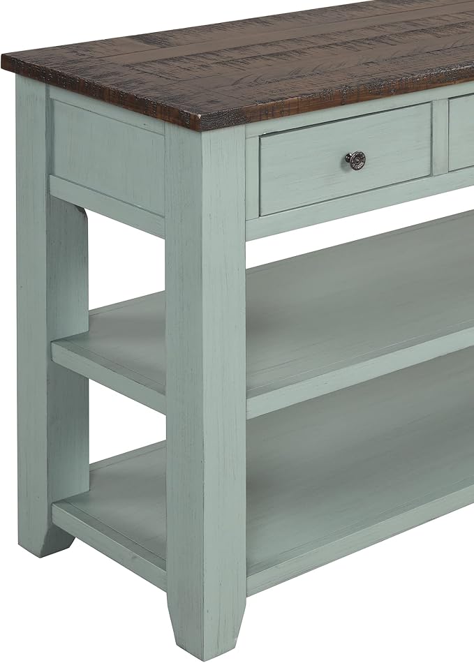 Solid Wood Console Table Sofa Table with Storage Drawers and Bottom Shelf Entryway Table for Entry Hallway Foyer Sofa Couch Table,Fully Assembled (48.8" Green)