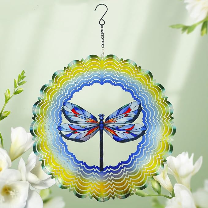 Wind Spinners Outdoor Dragonfly Decorations - Birthday Gifts for Women Mom Grandma, Hanging Wind Spinner 12 inch 3D Wind Sculptures for Garden Decor for Outside, Patio, Yard, Outdoor
