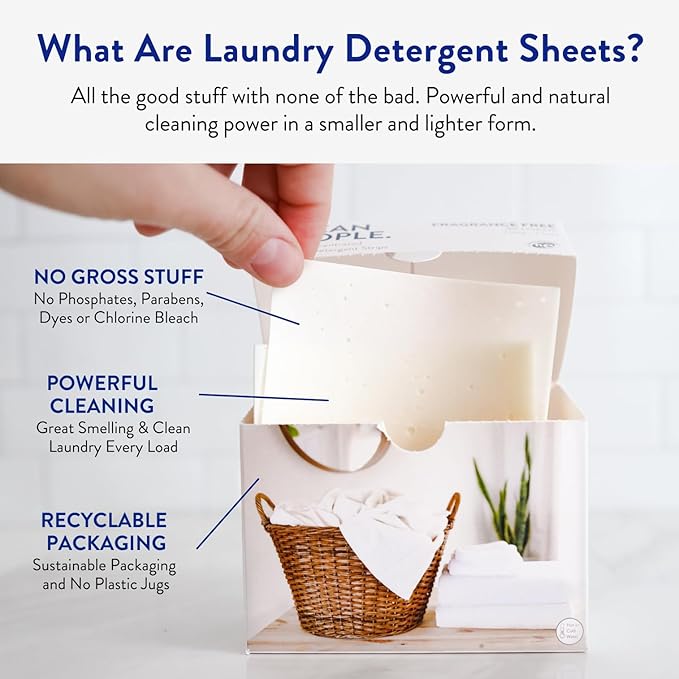 The Clean People Fragrance Free Laundry Detergent Sheets - Laundry Soap - Ultra Concentrated, Recyclable Packaging, Stain Fighting - Fragrance Free, 96 Pack