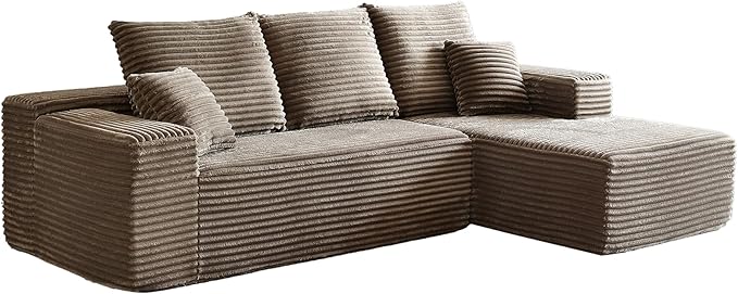 HYJT H&K Modular Sectional Sofa Cloud Couch, 107" Comfy L Shaped Sectional Couches for Living Room, Deep Seat Memory Foam Plush Fluffy Corduroy Boneless Couch Sectionals Right Facing Sofa Chaise Brown