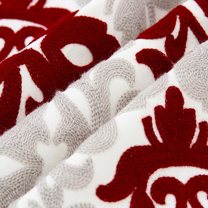 HWY 50 Burgundy Red Decorative Throw Pillow Covers 18x18 Inch (1 Piece), Embroidered Cotton Farmhouse Cushion Cover Pillow Case for Sofa Couch Living Room Bed Bedroon, Floral Geometric