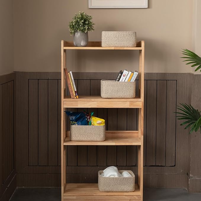 4 Pack Small Storage Shelf Baskets for Organizing, Mini Woven Rope Storage Bins for Towels, Cute Decorative Closet Organizer,Baby Nursery, Gift Empty Baskets -11.81''Lx7.87''Wx4.72''H'-Brown