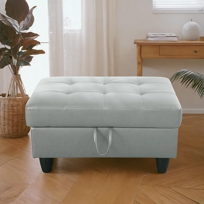 Ottoman Rectangular Storage Ottoman Bench, Faux Leather Footrest, Coffee Table, Stool Footstool with Hinged Lid for Living Room, Bedroom, Entryway, Gray, 35"x23.5"x17.5"