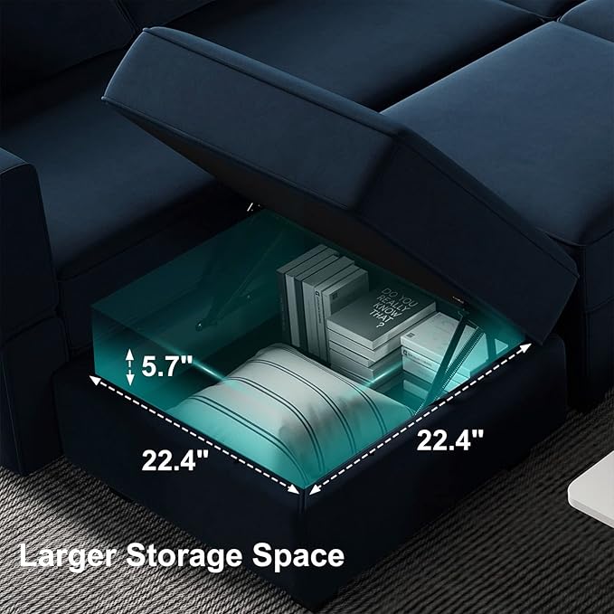 Belffin Modular Sectional Sofa with Storage Seats Velvet L Shaped Corner Couch Convertible Sectional Sofa with Chaise (Blue, L Shape-1)…