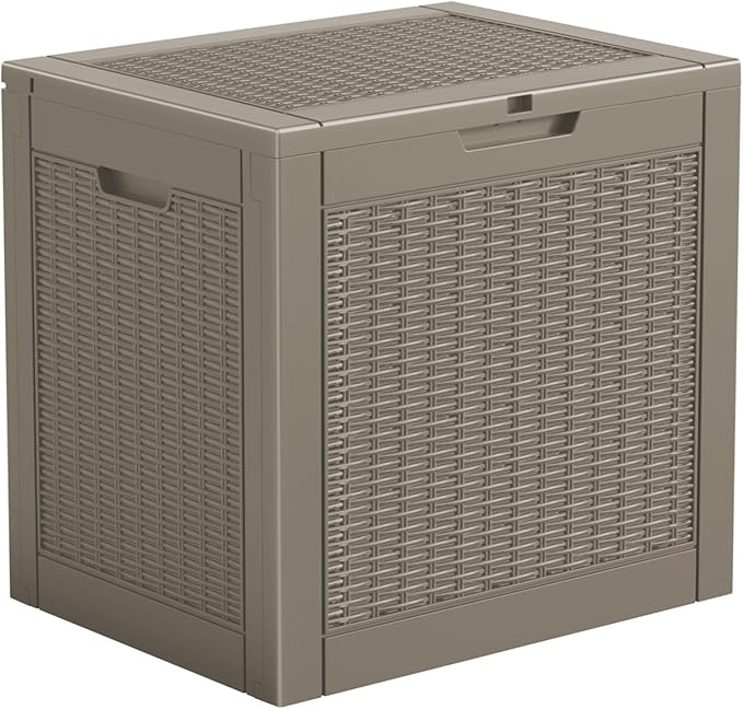 Vixzen 31 Gallon Resin Deck Box - Lockable Outdoor Storage for Patio Cushions, Garden Tools, Pool Supplies,Grey