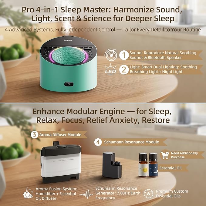 Pro 4-in-1 Sound Machine & Aroma Diffuser Sleep System | Metal Shell with 50+ Natural Soothing Sounds, Schumann Resonance, Night Light (Compatible with All AN-AIO25 Models) - Adults Kids Baby