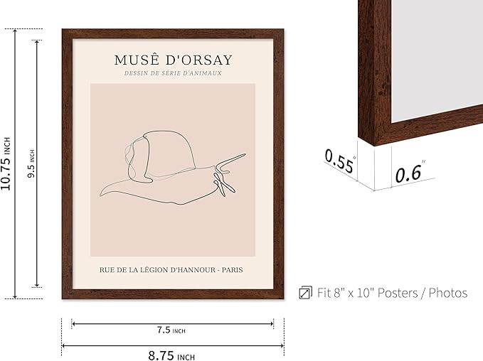 Poster Master Vintage Poster - Retro One Line Snail Drawing Print - Snail Line Art - Minimal Gift for Men, Women, Animal Lover - Abstract Wall Decor for Home, Office, 16x20 Brown Framed