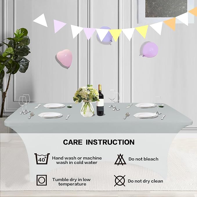 IVAPUPU 2 Pack 6FT Table Cloth for Rectangular Fitted Events Stretch Grey Table Covers Washable Cover Spandex Tablecloth Protector for Party, Wedding, Cocktail, Banquet, Festival