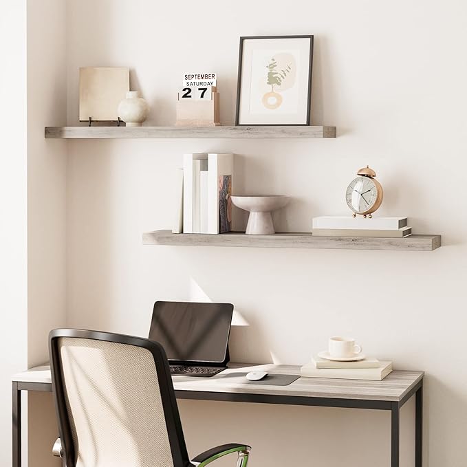 HOOBRO Floating Shelves for Wall, Wall Mounted Shelf Set of 2, 39.4" Hanging Shelf with Invisible Brackets, for Wall in Bathroom, Bedroom, Toilet, Kitchen, Livingroom, Office, Greige BG100BJP201