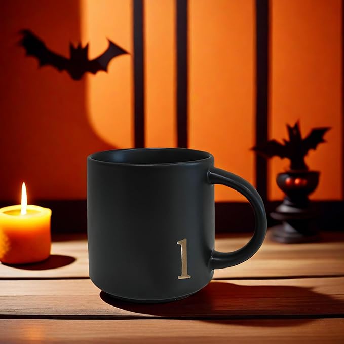 COLLECTIVE HOME - Black Monogram Ceramic Mugs, 15 oz Golden Initial Coffee Cups, Elegant Alphabet Tea Mugs, Personalized Halloween Mug with Gift Box, Perfect for Office and Home Décor (l)