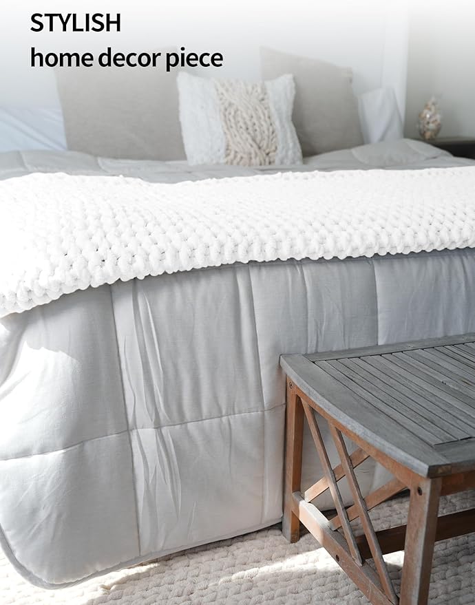 YnM Chunky Throw Blanket, Hand Knitted with Chenille Yarn, Skin Friendly, Ventilated and Breathable, Machine Washable, Home Décor Piece for Couch, Sofa and Bed (White, 30x40 Inch)