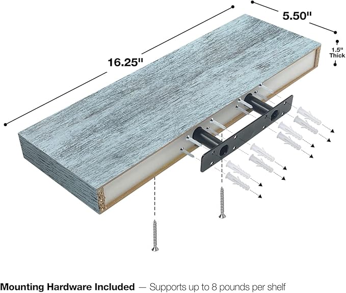 Sorbus Floating Shelves - 2 Pack 16 Inch Rustic & Blue Wall Shelves for Bedroom, Kitchen, Living Room, Bathroom Shelves, Home Decor, Office - Floating Shelf for Trophy, Books, Frames, Toilet Paper