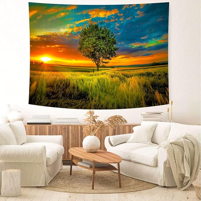 Delur Sunset Tree of Life Tapestry Forest Nature Landscape Wall Hanging Tapestry Scenic Tree Woodland Natural Sunrise Headboard for Bedroom Living Room Home Decor (51.2" x 59.1")
