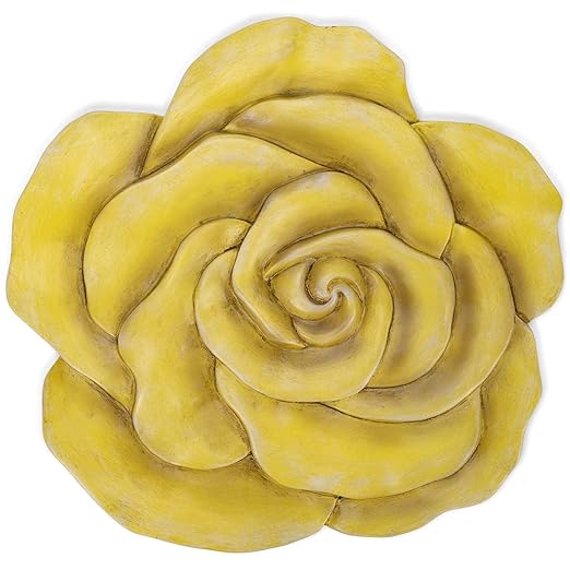 NAT & Jules Rose Flower Shaped Dimensional Indoor Outdoor 12 inch Cast Resin Decorative Garden Stepping Stone, Patio, Walkway Sculpture Yard Art, Yellow