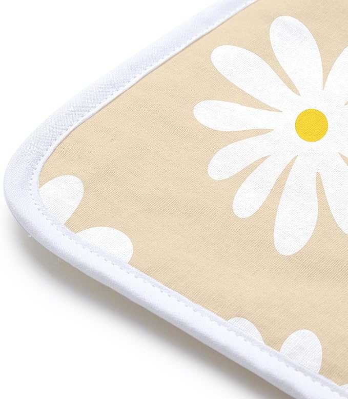 Encasa Homes Ironing Mat/Pad (Small 28"x20") with 3mm Padding & Silicone Iron Rest for Steam Pressing on Tabletop or Bed - Heat Resistant, Portable, Quilting & Travel Blanket - Daisy Beige
