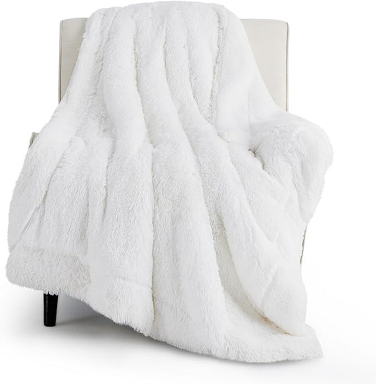 Bedsure GentleSoft Fluffy White Throw Blanket, White Decor Fuzzy Gifts for Women, Soft Cozy Furry Sherpa Fleece Plush Thick Warm Shaggy Faux Fur Throw Blanket for Couch, Bed, Camping, Travel, 50x60