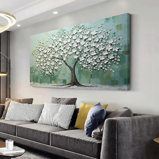 LASMOND Turquoise Tree of Life Wall Art for Living Room Canvas Prints Artwork Modern Abstract Bedroom Office Painting Decor (46x23 Inches)