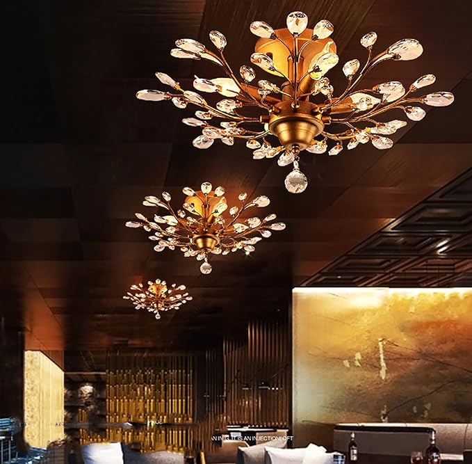 Ganeed Crystal Chandeliers,K9 Crystal Ceiling Light,Vintage Light Fixtures Pendant Lighting for Living Room Bedroom Restaurant Porch Hallway (4-Light,Golden)