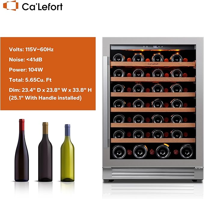Ca'Lefort 24 Inch Wine Fridge, 54 Bottle Wine Cooler Refrigerator, 40-65°F Wine Refrigerator Glass Door, 3 LED Wine Fridge, Built-in or Freestanding Wine Fridge for Home/Bar/Kitchen (5.65 cu.ft)