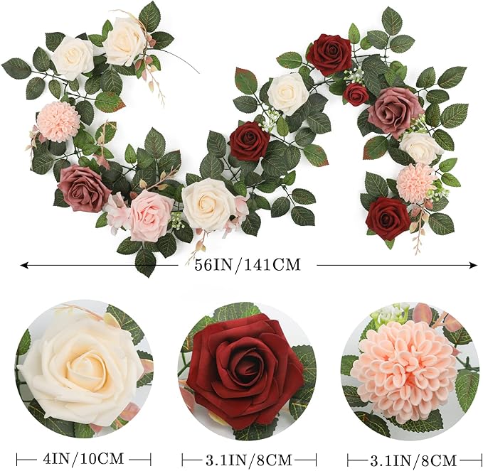 5FT Artificial Rose Flower Burgundy Fake Floral Garland for Wedding Ceremony Backdrop Arch Flowers Table Centerpieces Decorations