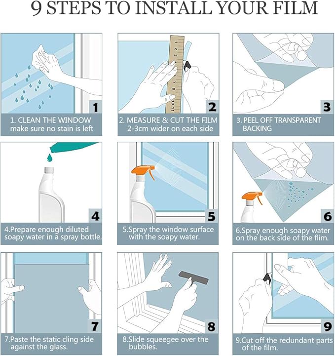 HIDBEA Frosted Window Privacy Film Non-Adhesive, Reusable Window Glass Films Heat Control Self Static Cling Removable Window Stickers for Home Office Living Room (White Frosted, 35.4 Inch x 8.2 Feet)