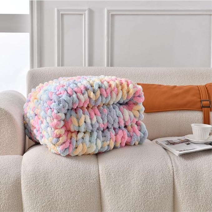 Ultra Soft Chunky Knit Blanket Throw -50x70 Hand Knitted Warm Chenille Throw Blanket, Home Decor Soft Thick Yarn Cable Knit Blanket Breathable Fleece Banket Christmas for Couch Bed Sofa Best GIF