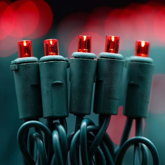 200 Count Red Wide Angle LED Christmas Lights, 66 ft Green Wire UL Certified Commercial Grade 5mm Holiday String Light Set (Red)