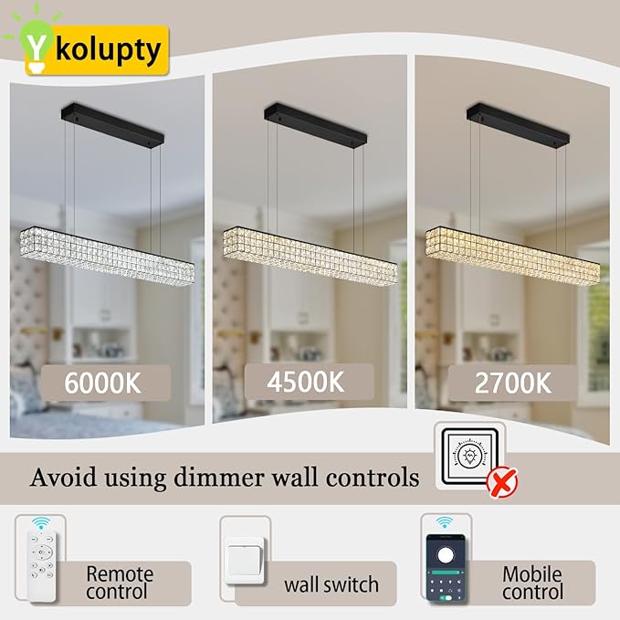 Rectangle Crystal Chandelier Modern Crystal Chandelier Black Rectangular Pendant Lighting Fixture for Dining Room Kitchen Island Bedroom (L 40")