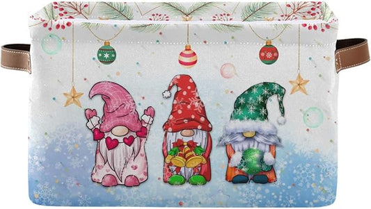 Storage Basket Gnomes Christmas Cube Storage Bins Organizer Bag Collapsible Closet Shelf Baskets with handle for Baby Cloth Pet Toy Book 14.2×10.2×8.3 IN