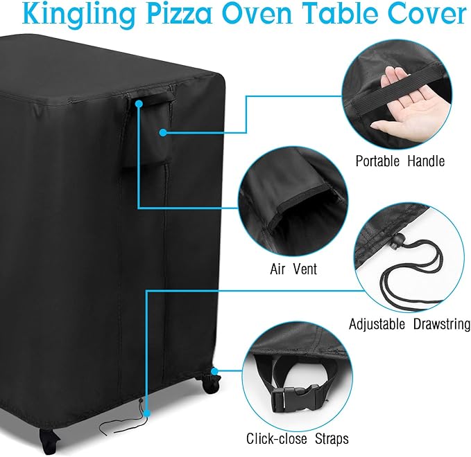 Kingling Outdoor Pizza Oven Table Cover for Ooni Large Table, Waterproof Outdoor Grill Prep Table Cover Pizza Oven Stand Cover - 36''L x 32''W x 31''H(Black)