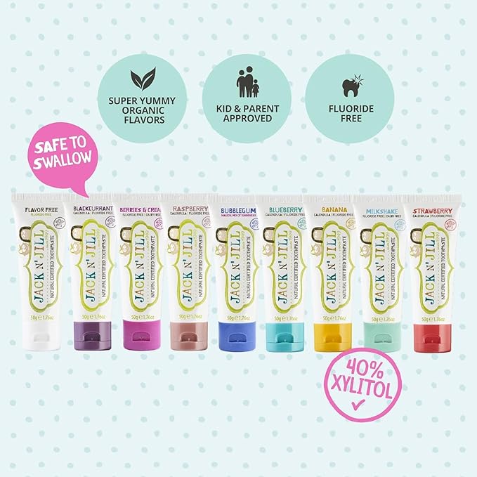 Jack N' Jill Natural Toothpaste for Kids - Fluoride Free Toothpaste, 40% Xylitol, BPA-Free - Flavor Free, 1.76 oz (Pack of 3)