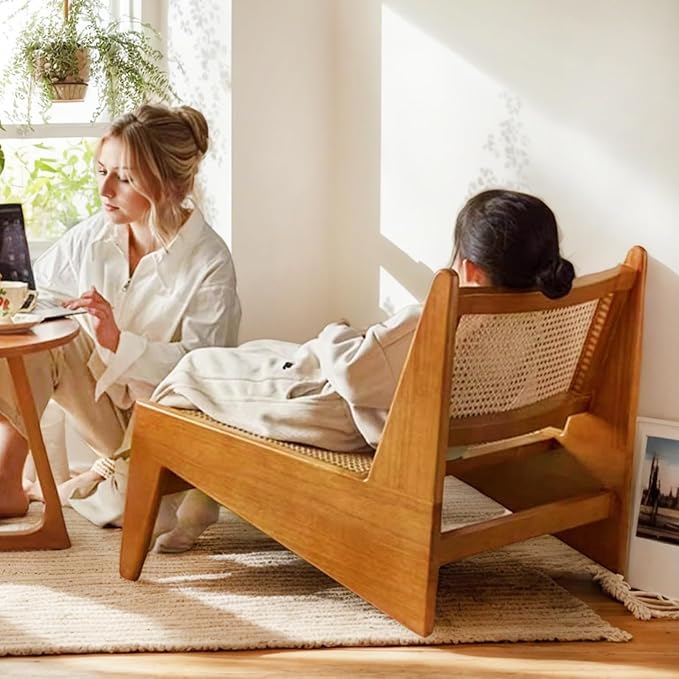 Rattan Chair 2Pcs, Mid Century Modern Accent Chair, Leisurely Reading Chair for Living Room(Wood)