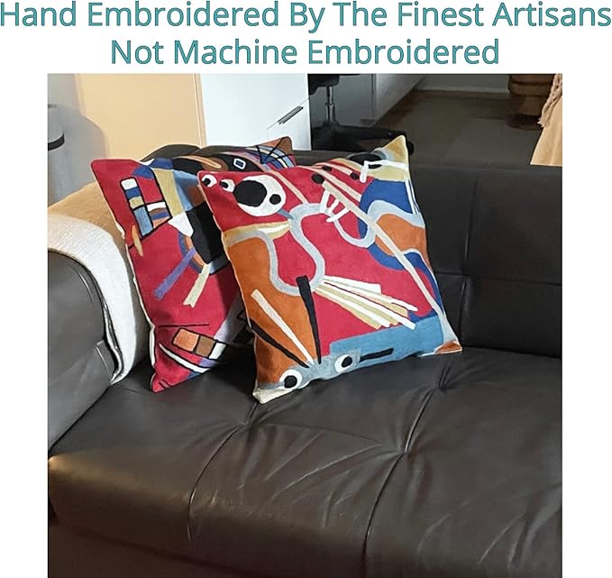 Kandinsky Modern Couch Pillow Cover Red Flow | Abstract, Contemporary, Outdoor Pillows | Mid Century Chair Cushions | Handmade Wool Size 18x18