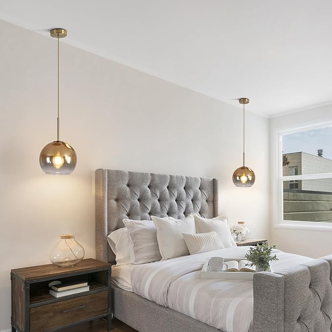 KCO Lighting 1-Light Modern Glass Pendant Lights Large Gold Globe Pendant Light Mid Century Single Pendant Light Kitchen Island Dining Room Lighting Fixtures Ceiling Hanging