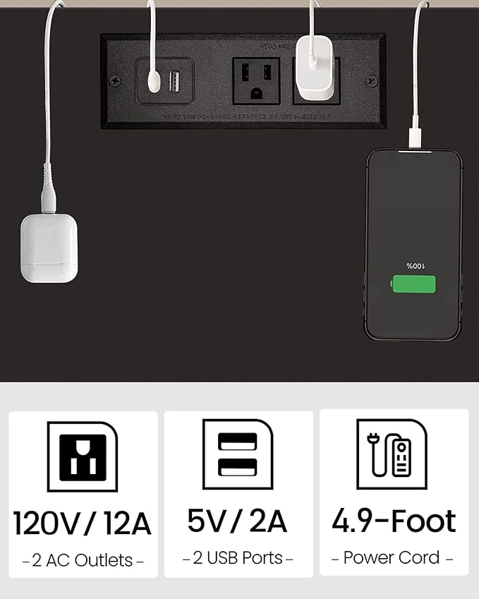 TUTOTAK End Table with Charging Station, Set of 2, Side Table with USB Ports and Outlets, Nightstand, 2-Tier Storage Shelf, Sofa Table for Small Space, Living Room, Bed Room TB01BK041