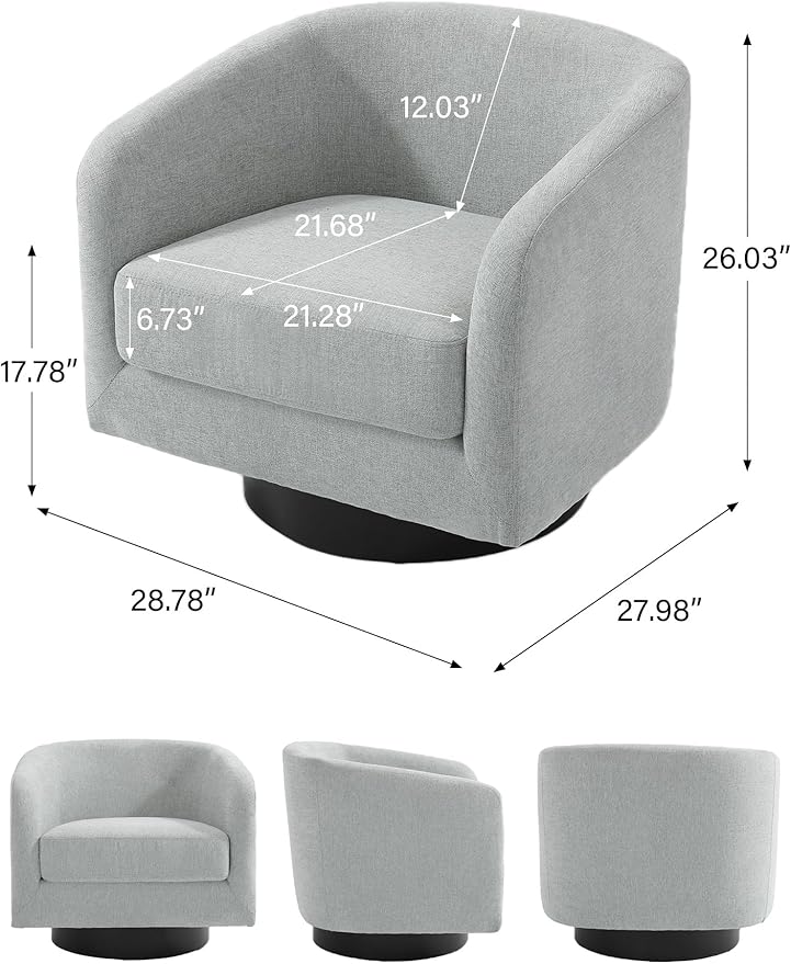 Swivel Barrel Accent Chair, Modern Round Chenille Fabric Arm Chair for Living Room, Bedroom, Comfy Club Reading Chairs for Adults(Chenille Fabric, Light Grey, Set of 1