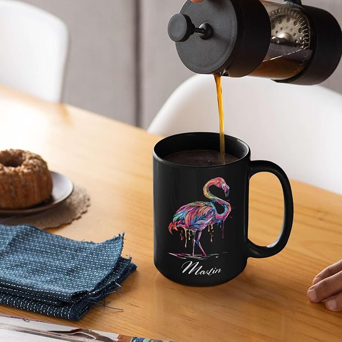 Beautiful Flamingo Animal Mug, Customized Name Flamingo Coffee Cup, Personalized Flamingo Lover Black Mug, Gift For Girlfriend, Colorful Animal Cup, Custom Flamingo Ceramic Cup 11oz 15oz